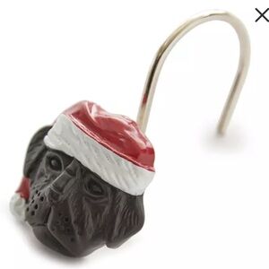 NOVELTY Black Dog Shower Curtain Hooks with Santa Hats  Christmas Bathroom Decor